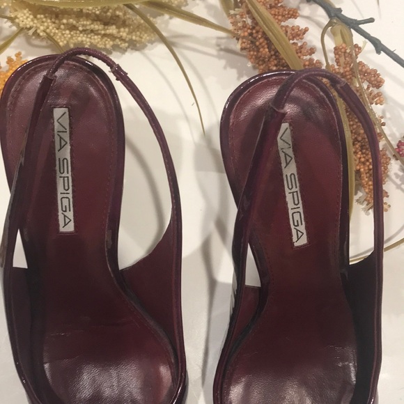 VIA SPIGA purple patent leather sling back heel 7 - Picture 4 of 8